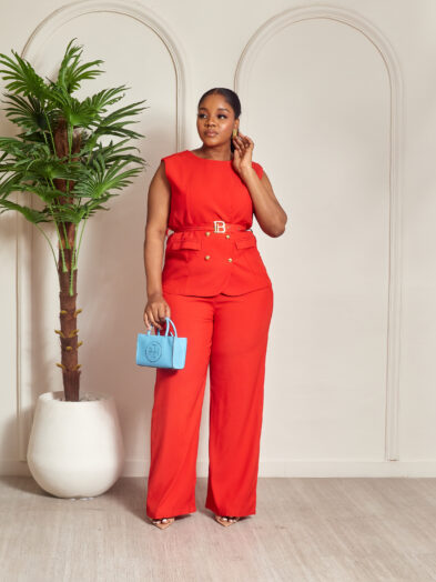 ZR RED B BUCKLE SLEEVELESS WAISTCOAT PANT SUIT SET