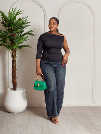 (2FOR30K)BLACK GOLD RING DETAIL MONO SLEEVE BODYCON TOP