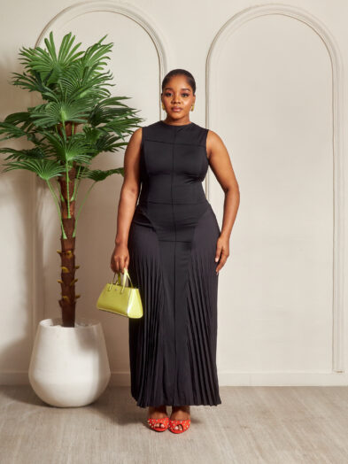 (2FOR30K)YICHE BLACK SIDE PLEATED DRESS