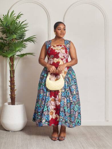 SASHES X HIDES RED FLORAL X PURPLE GOLD SHIMMER WAX PRINT DOLL DRESS