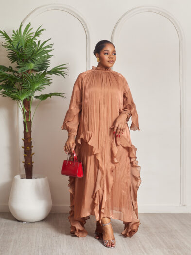 BRONZE REYON WITH FRILLS MAXI DRESS