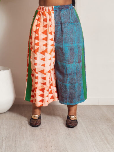 SASHES X HIDES ADIRE WITH GREEN ASOOKE CULOTTES