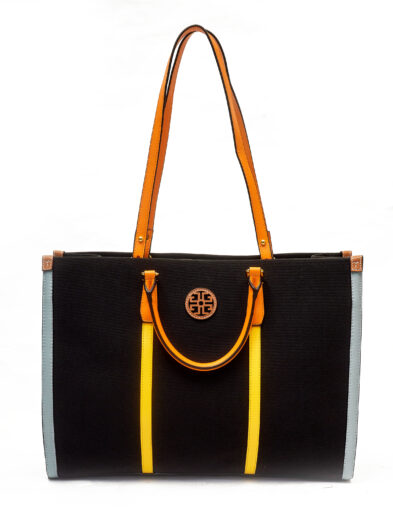 BLACK TEXTURED MULTI ACCENT BIG TRAVEL SIZE BAG