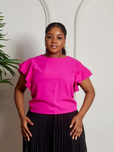 (2FOR50K)AK SR MAGENTA FRILL BLOUSE