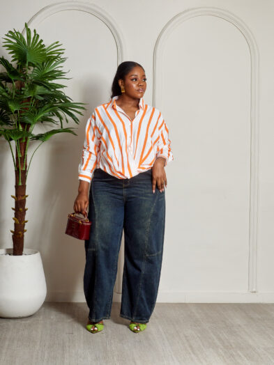(2FOR40K)VOGUE ORANGE BOLD STRIPE WRAP TOP