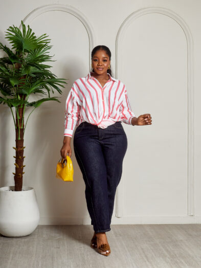 (2FOR40K)VOGUE PINK BOLD STRIPE WRAP TOP