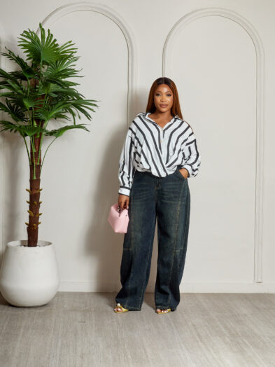 (2FOR40K)VOGUE BLACK BOLD STRIPE WRAP TOP