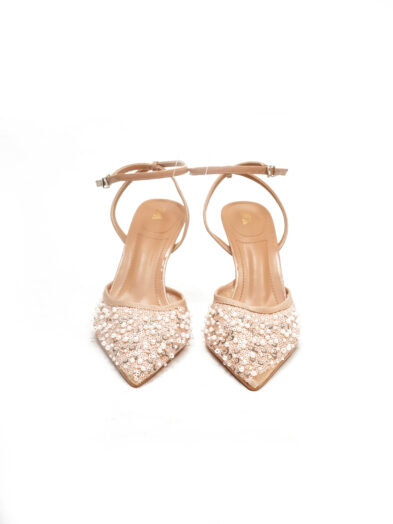 (2FOR50K)ZR NUDE PEARL SEQUIN WRAP ROUND SHOES