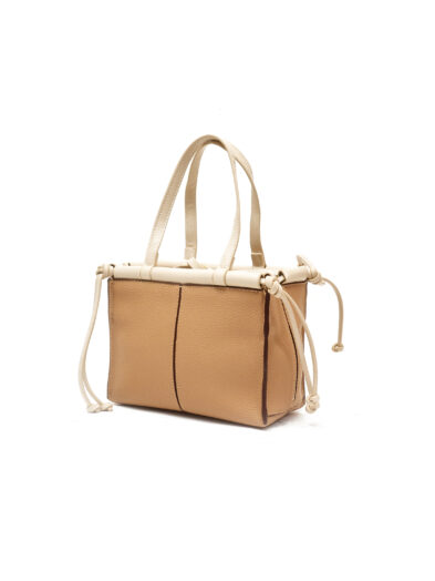TAUPE X BEIGE  COLORBLOCK REFINED GRAIN MULTI TIE FUNCTION MINI TOTE