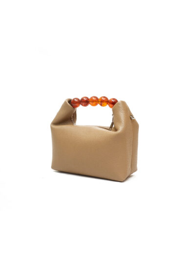 TAUPE REFINED GRAIN PEARL HANDLE GRAB HANDLE BAG
