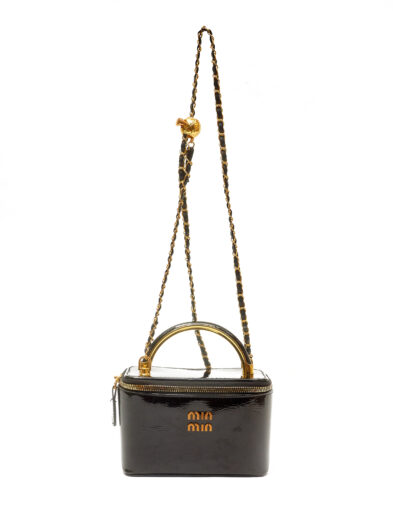 (2FOR50K)BLACK MIN PATENT TOP HANDLE BAG