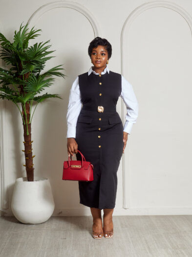 ZR BLACK MILITARY GOLD DETAIL SLEEVELESS MIDI DRESS