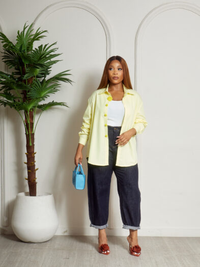 YELLOW OVERSIZED BEADED BUTTON OVERSIZED SHIRT