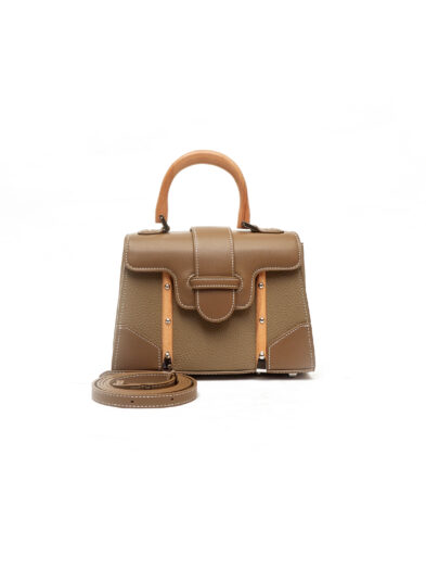 TAUPE REFINED GRAIN WOOD INSERT TOP HANDLE BAG