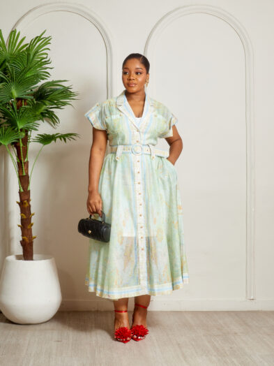 ZMAN MINT FLORAL PRINT COLLARED MILITARY STYLE SKATER DRESS