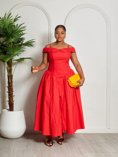 SASHES X HIDES RED COLD SHOULDER DOLL DRESS