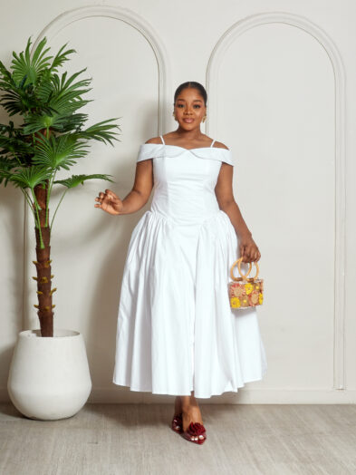 SASHES X HIDES IVORY COLD SHOULDER DOLL DRESS