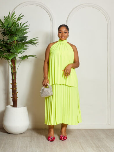 KINZI LIME PLEATED LAYERED DRESS