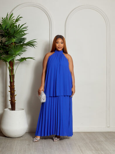 KINZI SAX PLEATED LAYERED DRESS