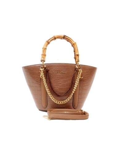 EMILY LORAN 4044 BROWN CROCO BAMBOO HANDLE BAG