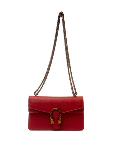 RED REFINED GRAIN SMALL REPTILE BUCKLE CHAIN BAG