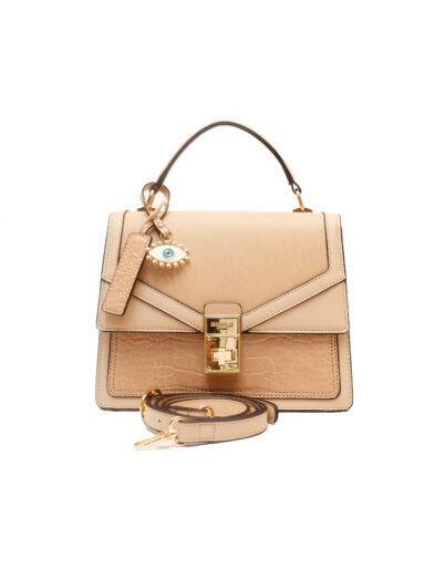 EMILY LORAN 11023 BEIGE GOLD TWISTLOCK TOP HANDLE SATCHEL