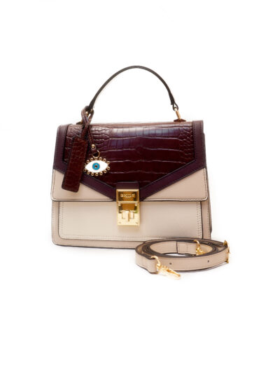 EMILY LORAN 11023 COFFEE BEIGE GOLD TWISTLOCK TOP HANDLE SATCHEL