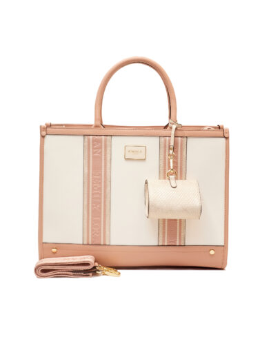 EMILY LORAN PINK SAFIANO MONOGRAM BELT OVERSIZED BAG