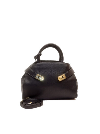 BLACK REFINED GRAIN DOUBLE GOLD BUCKLE FERRY BAG