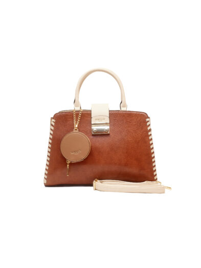 EMILY LORAN 4003 BROWN REPTILE SIDE STITCH GRAB HANDLE BAG