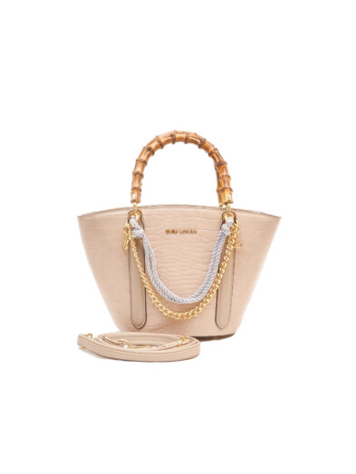 EMILY LORAN 4044 BEIGE CROCO BAMBOO HANDLE BAG