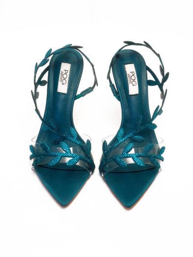 POG 1024-85 PETROL EMI-OBA  EMBELLISHED FLORAL CUTLET SANDALS