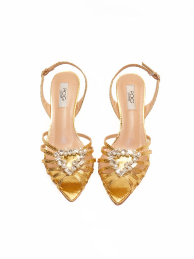 POG A2256-25 AYOO OBA GOLD EMBELLISHED HEART REPTILE CAGED SLING BACK SHOES