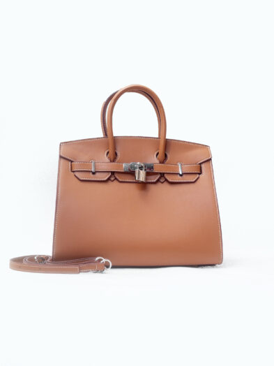 CAMEL 30CM SMOOTH LEATHER SILVER FINISH HSISTER GRAB HANDLE BAG