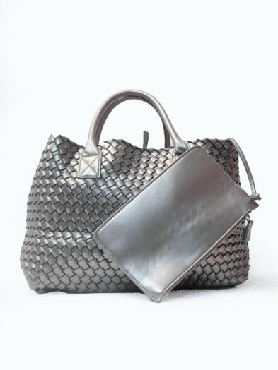 SILVER GREY WOVEN SHOPPER BAG