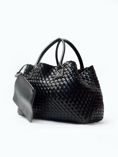 BLACK WOVEN SHOPPER BAG