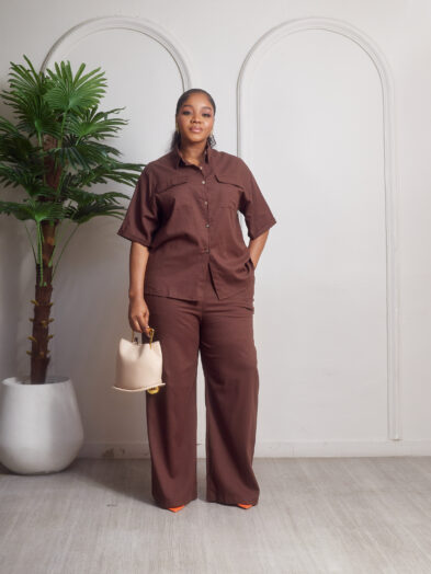 (2FOR55K) CHOCO DOUBLE POCKET BOX SHIRT & PANT SUIT SET