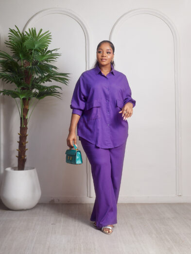 (2FOR70K) INDIGO PONCHO BALALA LINEN DOUBLE POCKET SUIT SET