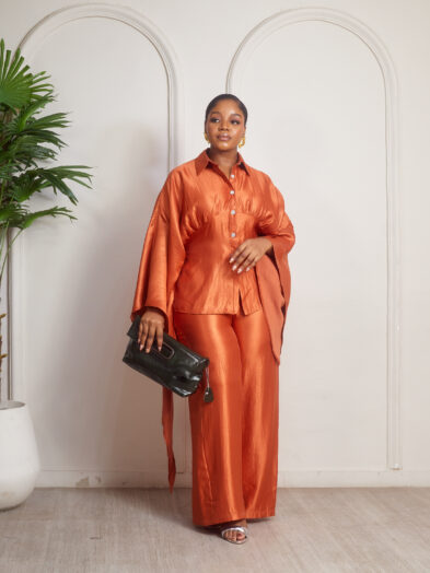 ZR RUST INNER TIE BATWING TOP WITH PANT SUIT SET