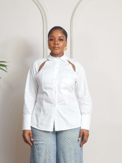 ZR WHITE BACK BUTTON CUT OUT SHIRT
