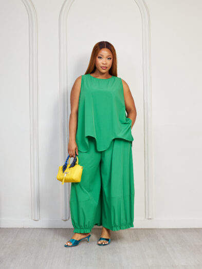 CYARD GREEN SCALLOPS DETAIL CULOTTES & TOP SUIT SET