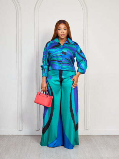 ZR GREEN X PURPLE CHAIN PRINT PANT SUIT SET