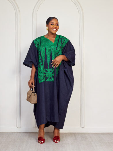SASHES X HIDES BLUE DENIM WITH GREEN TINCO CAFTAN