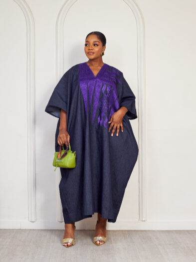 SASHES X HIDES BLUE DENIM WITH PURPLE TINCO CAFTAN