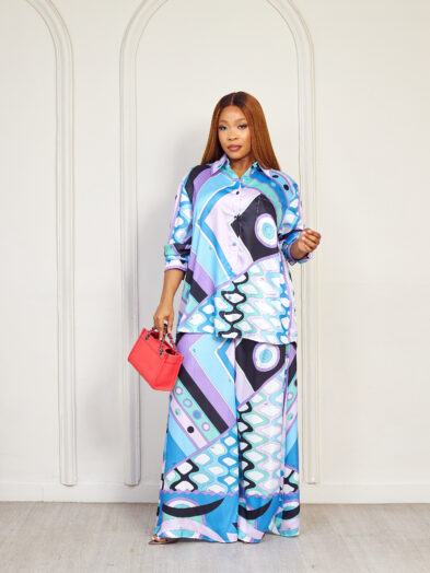 ZR LAVENDER X BLUE SCARF PRINT PANT SUIT SET