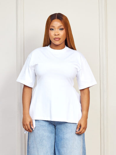 ALA WHITE FLARE SLEEVE PEPLUM TOP