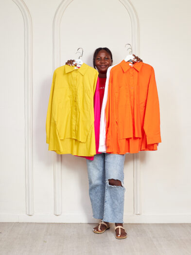 (2FOR55K)MAT ORANGE DOUBLE POCKET DEEP HEM SHIRT