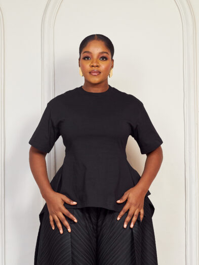 ALA BLACK FLARE SLEEVE PEPLUM TOP