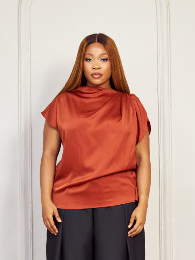 (2FOR40K)JODIE RUST SILK MONO DRAPE SLEEVE BLOUSE