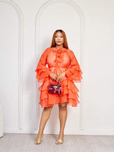 (2FOR60K)ORANGE ORGANZA LAYERED TUNIC